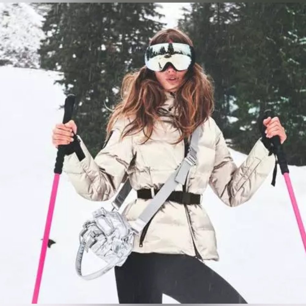 Zara Metallic Silver Ski Puffer Jacket